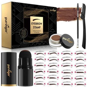 Kit Profesional Complet cu Stampila si Sabloane pentru Sprancene, purvigor, 02 Dark Brown