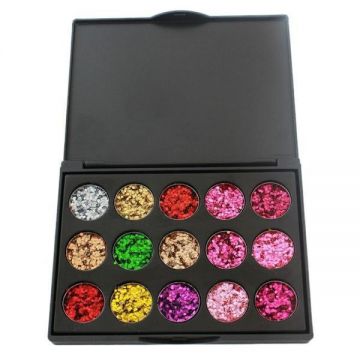 Set machiaj 15 culori stralucitoare cu efect de sclipici pentru ochi/pleoape, 20 g